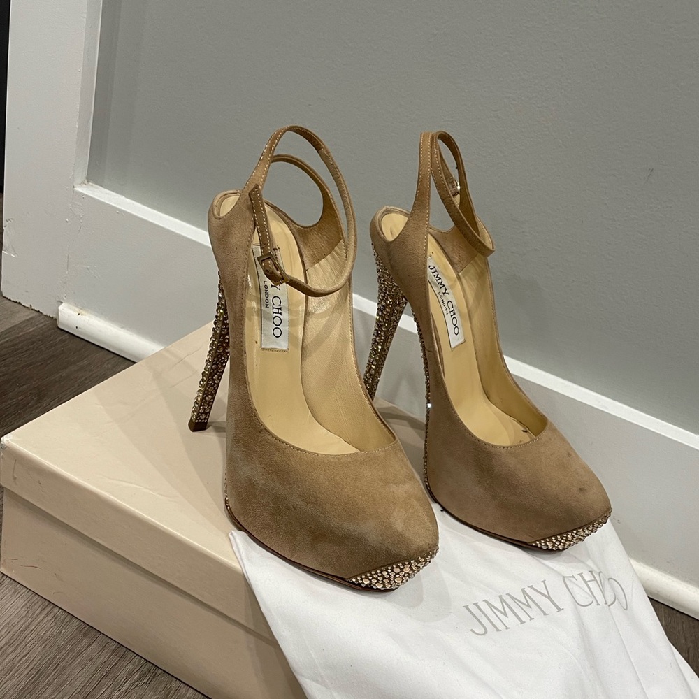 Jimmy choo nude suede "tame". Gently worn. Original box and shoe bag included